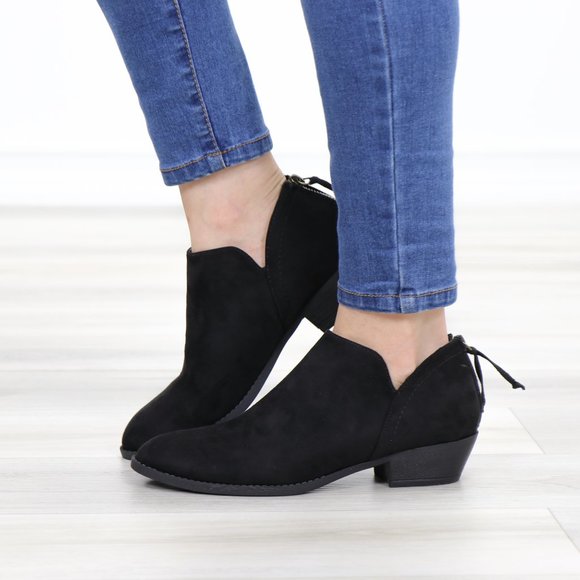 Black Vegan Suede Low Cut Ankle Booties - Picture 11 of 12